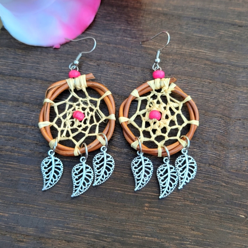 Handmade Dreamcatcher Chandelier Boho Wood Earrings
